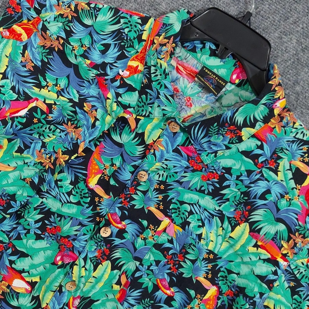 Vintage Toucan Dance Hawaiian Shirt‎ Mens Large Toucan Tropical Vacation Beack